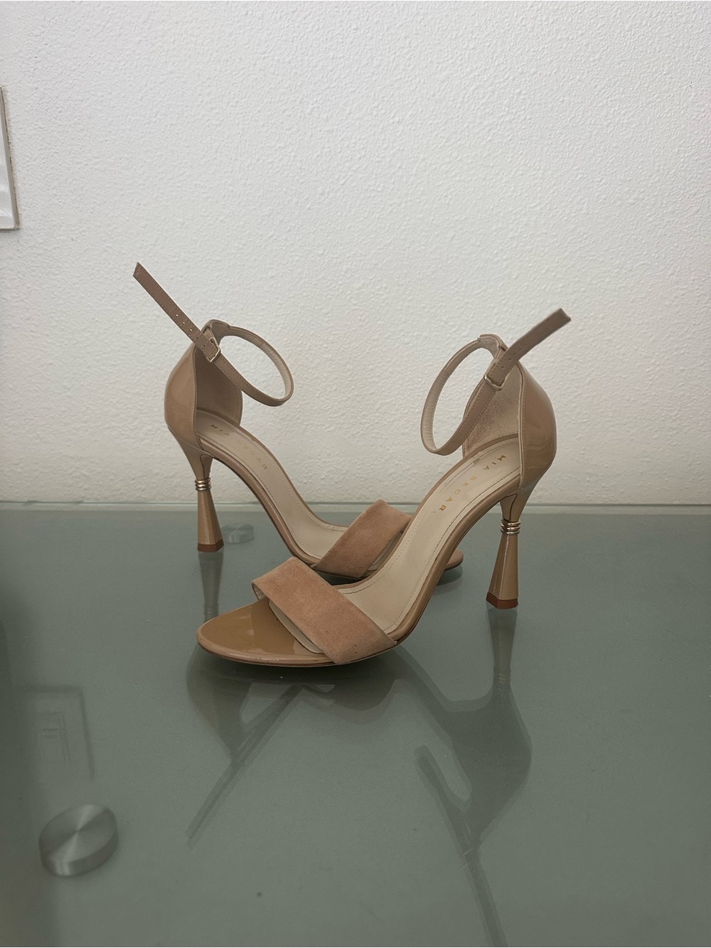 Mia Becar Nude Ankle-Strap Stiletto Sandals